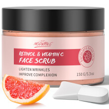 Retinol and Vitamin C Face Scrub, Anti Aging Facial Scrub, Reduce Wrinkles, Rejuvenate Young Skin, Gentle Exfoliator for Dark Spot, Acne, Refining