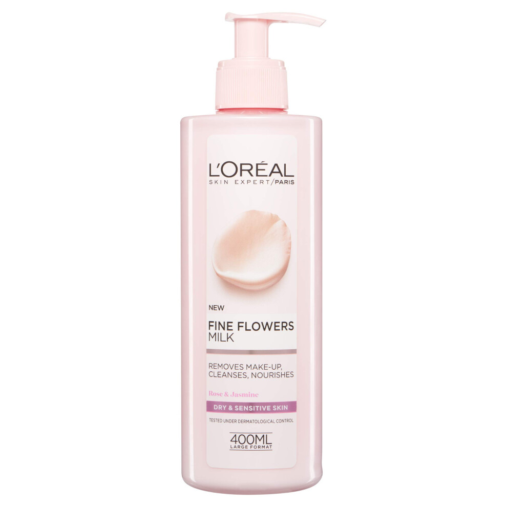 L'oreal Paris Fine Flowers Cleansing Milk Lotion Makeup Remover Dry Sensitive Skin 400 Ml