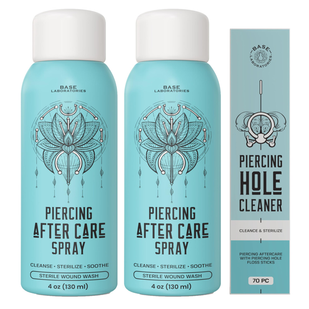 Base Laboratories Base Labs Piercing Aftercare Spray Piercing Cleaning Solution | 240Ml | Saline Solution Piercing | Cleanses & Soothes For Keloid Bumps On Ears & Nose