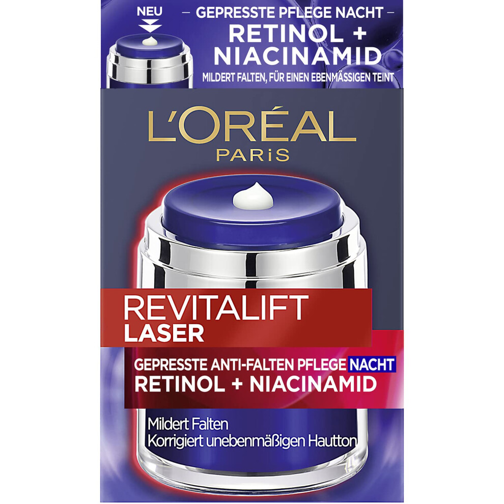 L'oreal Paris Cream L'or?Al Paris Pressed Anti-Wrinkle Night With Retinol And Niacinamide, Night For Wrinkles And Even Complexion, Revitalift Laser, 50 Ml