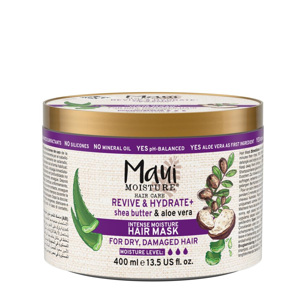 Maui Moisture Hair Care Revive & Hydrate + Shea Butter & Aloe Vera Intense Moisture Hair Mask For Dey And Damaged Hair, 400Ml