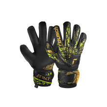Reusch Attrakt Infinity Finger Support Goalkeeper Gloves for Adults Ideal for Artificial Grass, 11, Black/Gold/Yellow