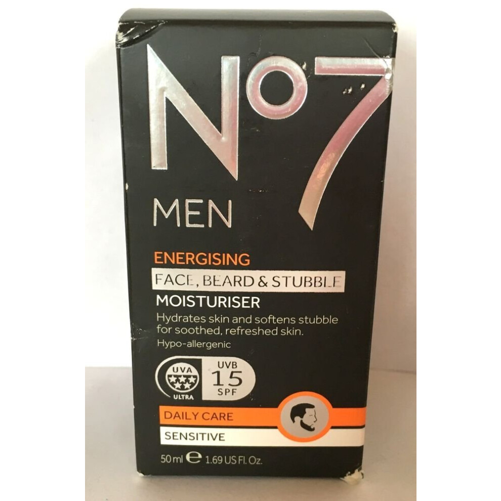 No7 Men Energising Face Beard & Subble Moisturiser Sensitive 50Ml