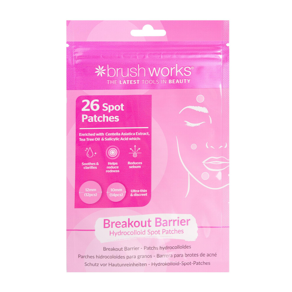 Brushworks Breakout Barrier Hydrocolloid Spot Patches ? 26 Clear Patches Enriched With Tea Tree Oil, Salicylic Acid & Centella Asiatica Extract, Vegan