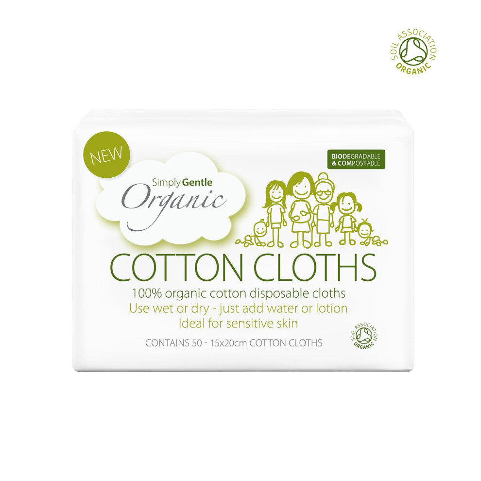 Dry Wipes/Cotton Cloths Perfect For Sensitive Skin - Pure Cotton Cloths For Newborn Baby - Free From Odours Parabens & Alcohol - Simply Gentle Organic