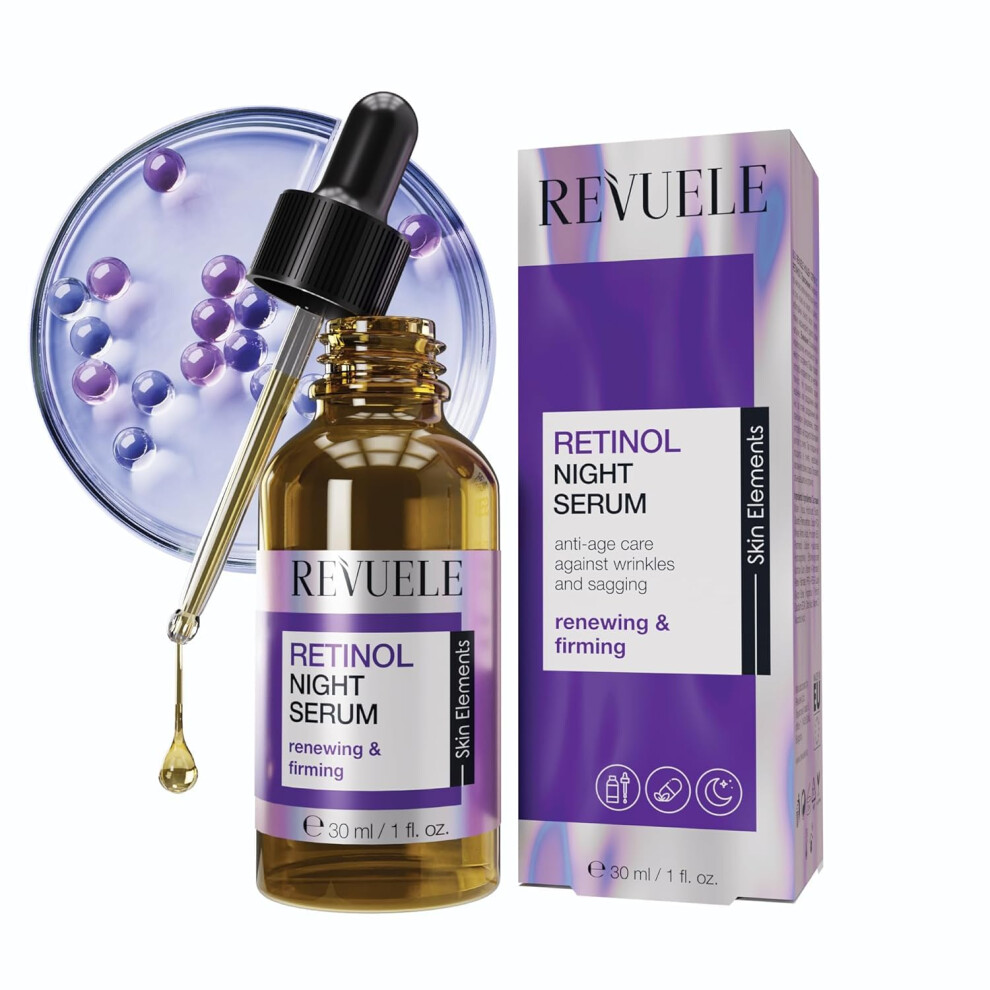 Revuele Retinol Renewing And Firming Night Serum, Anti-Ageing Against Wrinkles, Cruelty-Free, 30Ml
