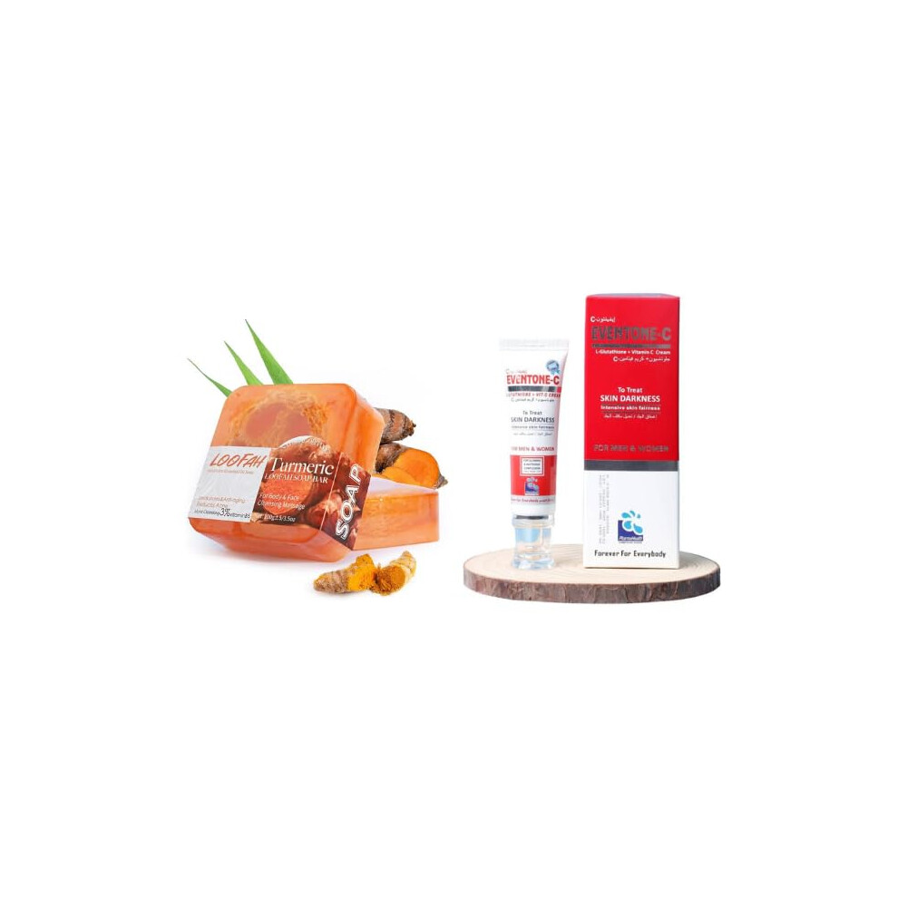 Pharmahealth Eventone-C Skin Whitening Cream & Handmade Essential Oil Turmeric Soap ? Pack Of 2 | Deep Cleansing & Skin Brightening Duo | Glutathione + Vitamin C |