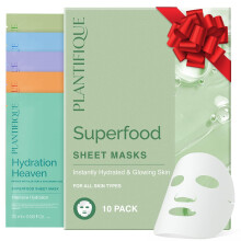 PLANTIFIQUE Superfood Facial Sheet Mask Variety Box 10 Pack ? 2x Coconut, Aloe, Vitamin C, Centella & Collagen Face Masks ? Hydrating & Glow-Enhancing