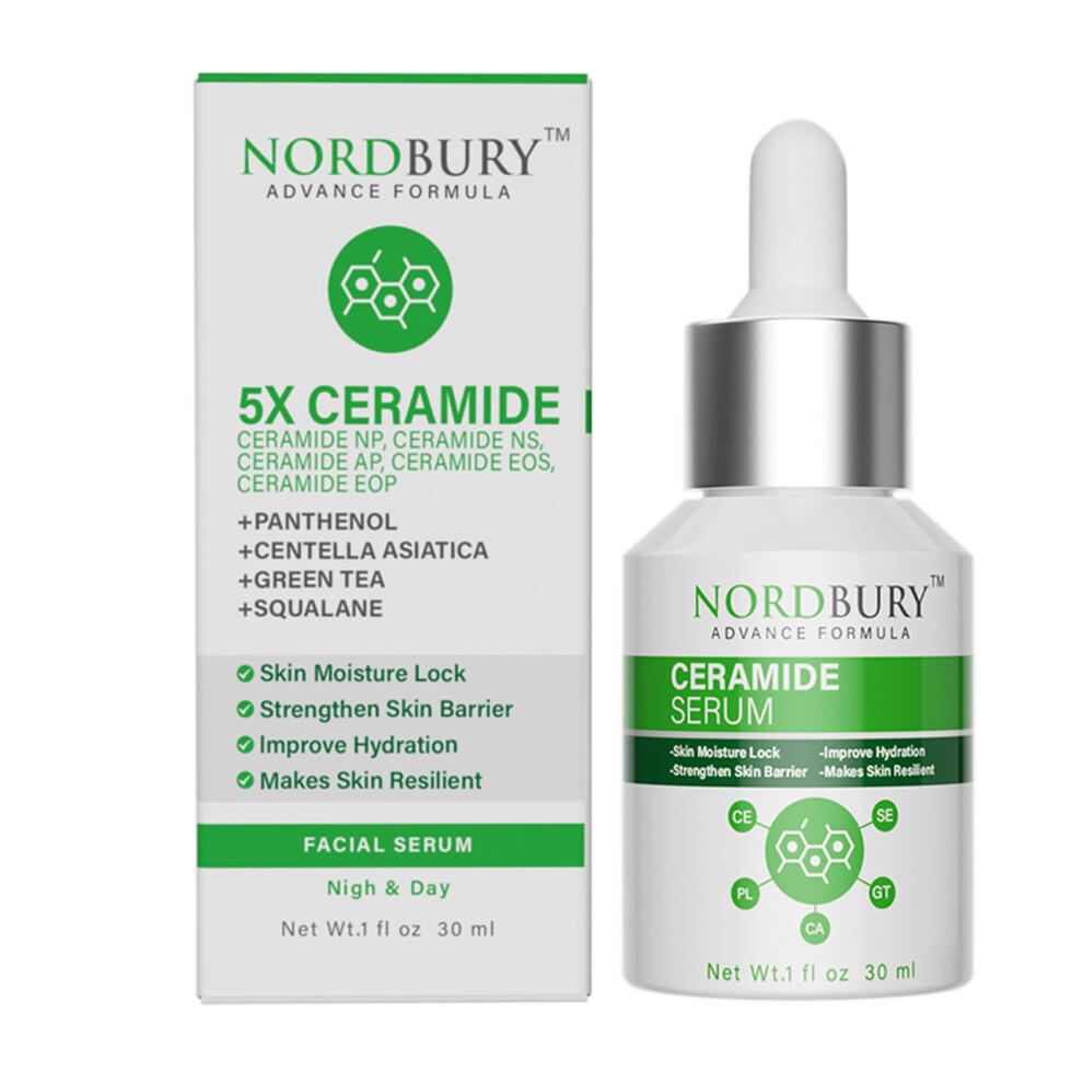 Nordbury Green Ceramide Serum, 5X Ceramide With Panthenol Centella Aisatica Tea & Squalane, Skin Moisture Lock Strengthen Skin Barrier Improve Skin