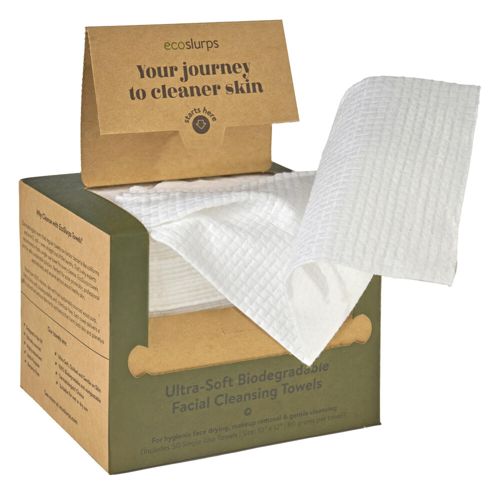 Ecoslurps Biodegradable Face Towels, Xl Ultra Soft & Thick Disposable Cloths For Makeup Removal & Facial Cleansing, Eco-Friendly Wipes For Sensitive