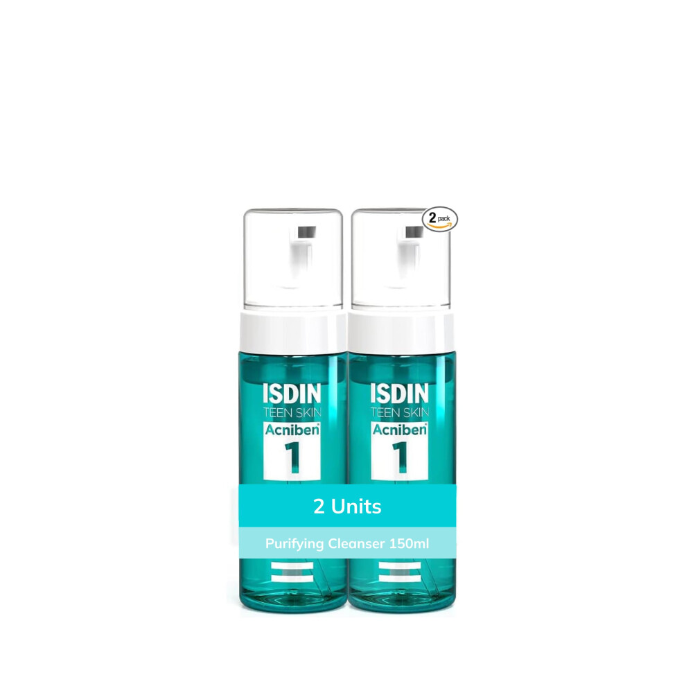 Isdin Acniben Purifying Foam Cleanser, Pack Of 2 Units, Cleans Pores Deeply, Regulates Excess Sebum, Duplo Pack 2 Units