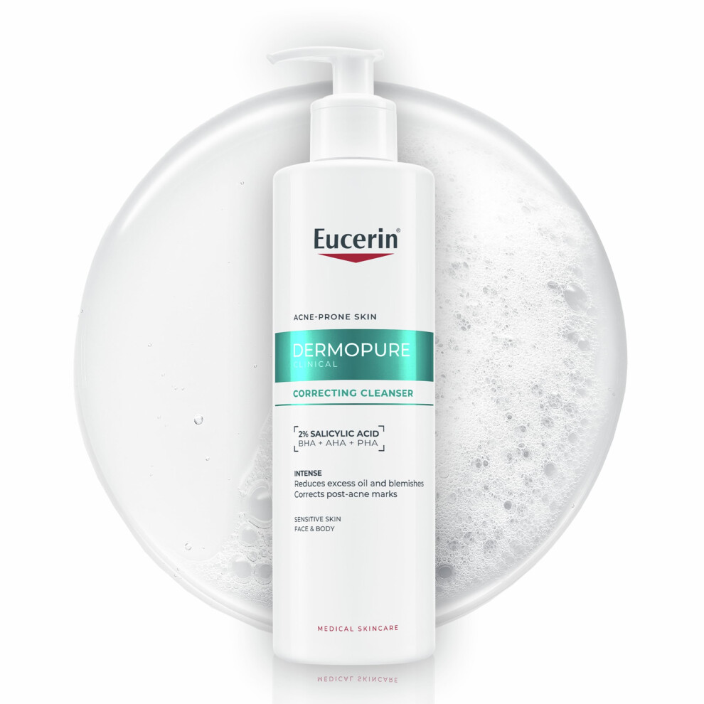 Eucerin Dermopure Clinical Correcting Cleanser 400Ml, Non-Comedogenic Face Wash With 2% Salicylic Acid, Aha & Pha For Oily Skin, Facial Cleanser For