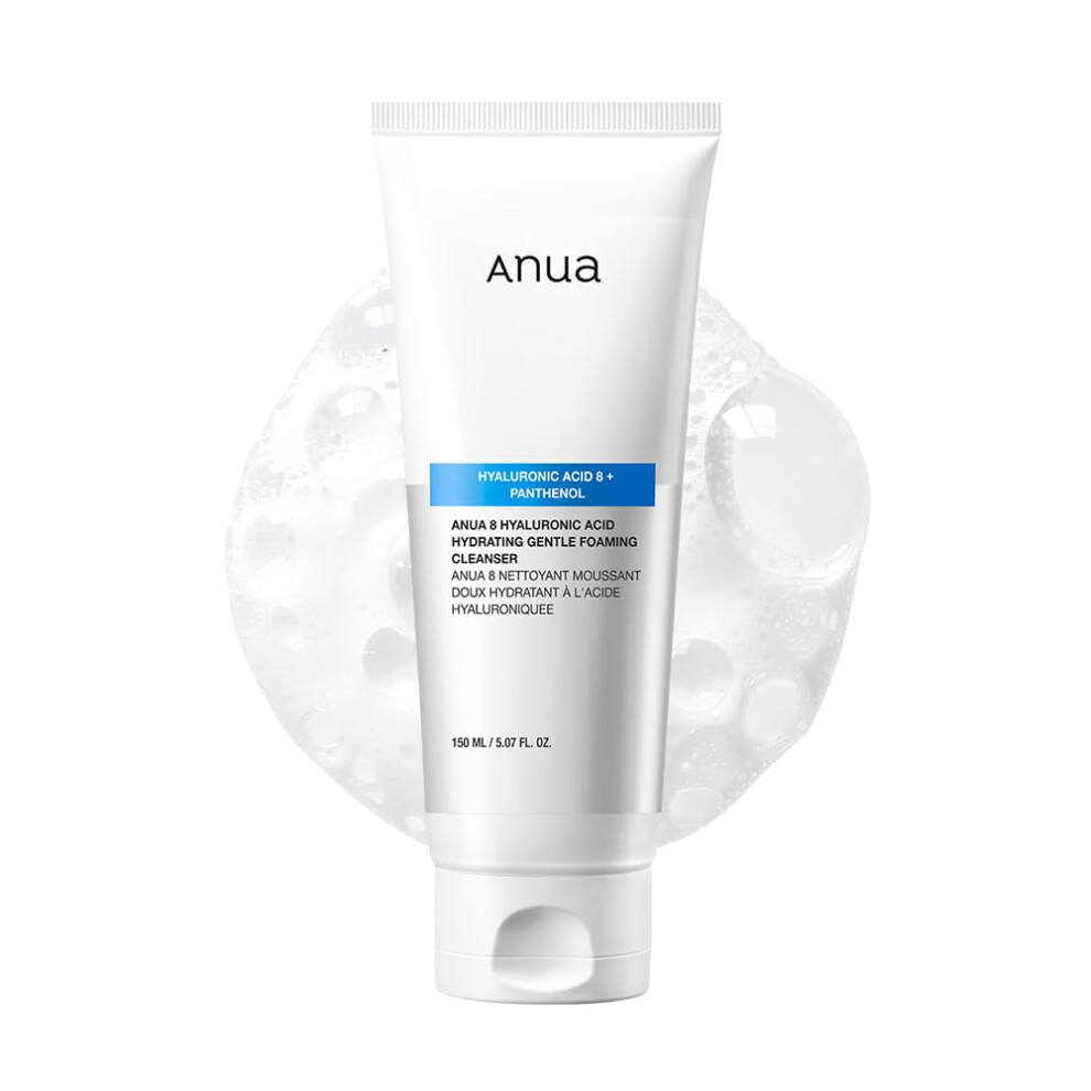 Anua Hydrating Gentle Foaming Cleanser, Hyaluronic Acid, Glycerin, Zinc Pca, Panthenol, Korean Face Wash For Dry Skin, For Double Cleansing, Korean