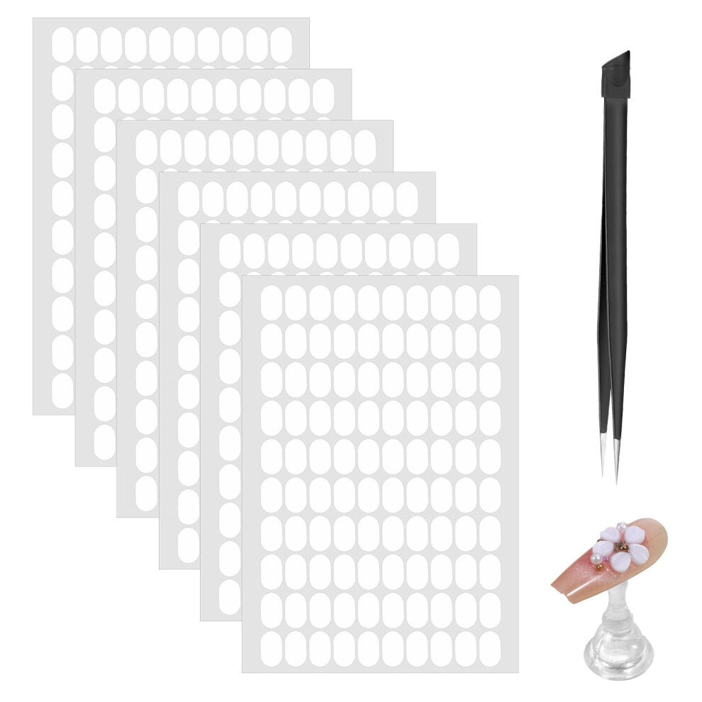 600 Pcs Nail Adhesive Tabs with Tweezers, Waterproof Strong Hold PreCut Double Sided Nail Tape for False Nails and Art Display