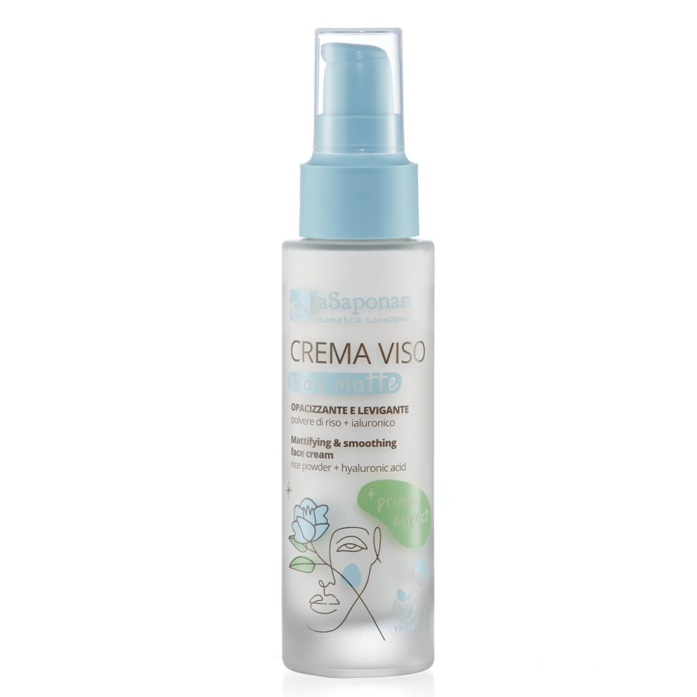La Saponaria Cream Stay Matte Face Hyaluronic Acid, Primer, Anti-Shine/Matt, Enlarged Pores, Anti-Ageing, Vitamin E, Moisturiser, Natural, Vegan,