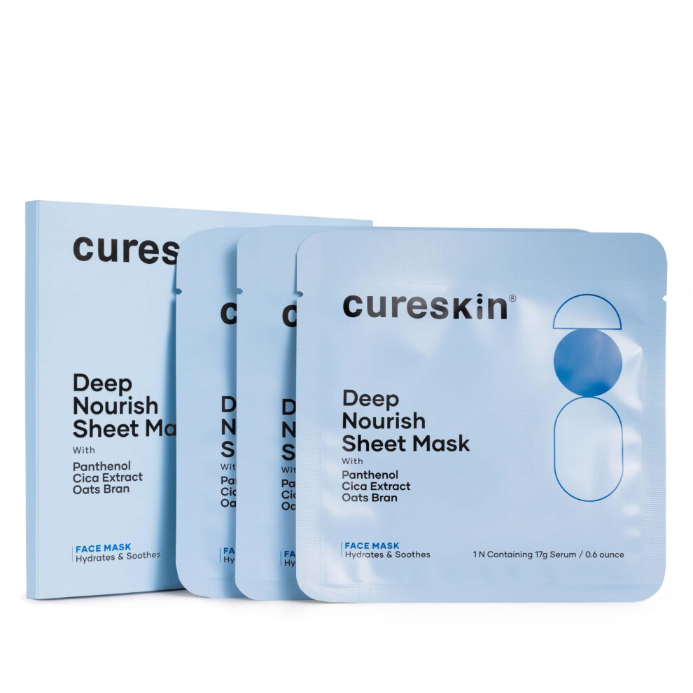 Cureskin Deep Nourish Hydrating Face Sheet Mask With Panthenol, Cica Extract & Oats Bran | Intense Moisture, Glow & Soothing Care | Pack Of 3