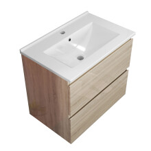 Vanity Unit with Basin Ceramic Gloss Oak Wall Hung 600mm