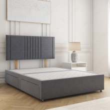 (5ft King, Steel) Monaco Divan Bed with Plush Velvet 24" Headboard and 2 Storage Drawer Included