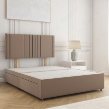 (5ft King, Mink) Monaco Divan Bed with Plush Velvet 24" Headboard and 2 Storage Drawer Included