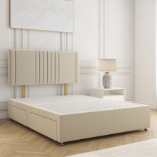 (5ft King, Cream) Monaco Divan Bed with Plush Velvet 24" Headboard and 2 Storage Drawer Included