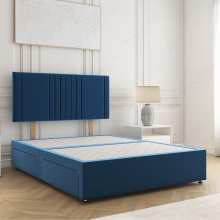 (5ft King, Blue) Monaco Divan Bed with Plush Velvet 24" Headboard and 2 Storage Drawer Included