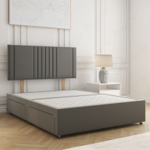 (5ft King, Grey) Upholstred Velvet Divan Bed Base with 24" Headboard 2 Drawer Storage Double Bed