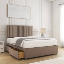 (Mink, 6ft Super King (No Mattress)) Plush Velvet Divan Double Bed with 2 Drawers Storage Bed 24” Headboard with Mattress