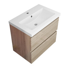 Gloss Oak 600mm Wall Hung Bathroom Vanity Unit with Resin Basin
