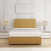 (Mustard, 3ft Single (with Mattress))) Brooke Divan Bed with 2 Storage Drawers Plush Velvet 24” Headboard & Mattress