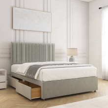(Silver, 6ft Super King (with Mattress)) Plush Velvet Divan Double Bed with 2 Drawers Storage Bed 24” Headboard with Mattress