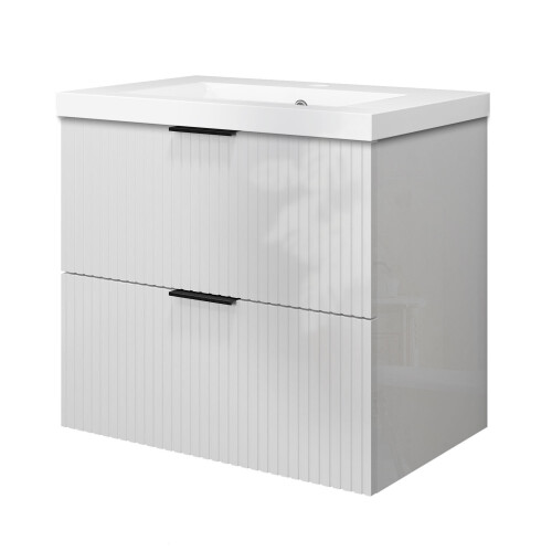 AICA Gloss White 600mm Wall Hung Bathroom Vanity Unit with Ceramice Basin 1
