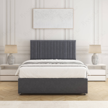 (Steel, 6ft Super King (with Mattress)) Plush Velvet Divan Double Bed with 2 Drawers Storage Bed 24” Headboard with Mattress