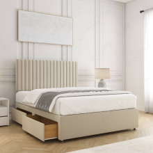 (Cream, 4ft Small Double (with Mattress))) Brooke Divan Bed with 2 Storage Drawers Plush Velvet 24” Headboard & Mattress