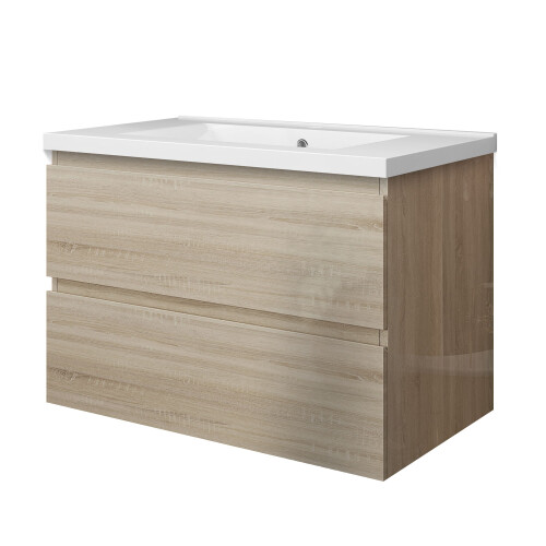 Vanity Unit Basin Sink Ceramic Gloss Oak Wall Hung 800mm 1