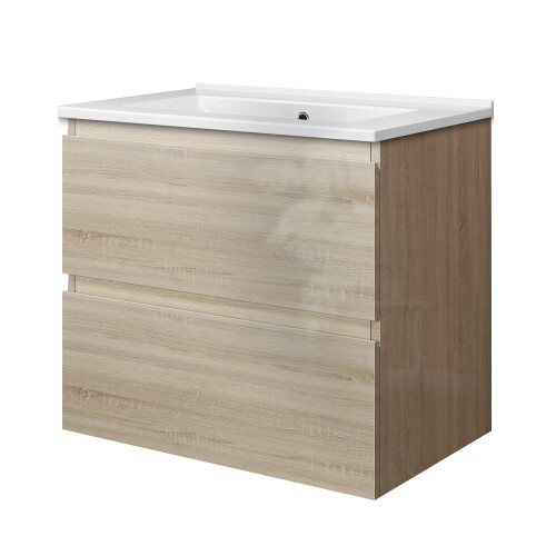 Vanity Unit with Basin Ceramic Gloss Oak Wall Hung 600mm 1