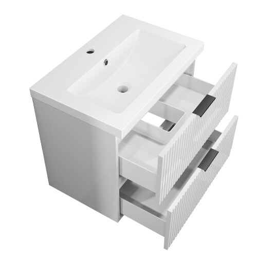 Vanity Unit Basin Sink Resin Gloss White Wall Hung 600mm 2