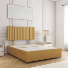 (Mustard, 4ft6" Double (No Mattress))) Brooke Divan Bed with 2 Storage Drawers Plush Velvet 24” Headboard & Mattress