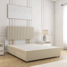 (Cream, 4ft6" Double (No Mattress))) Brooke Divan Bed with 2 Storage Drawers Plush Velvet 24” Headboard & Mattress