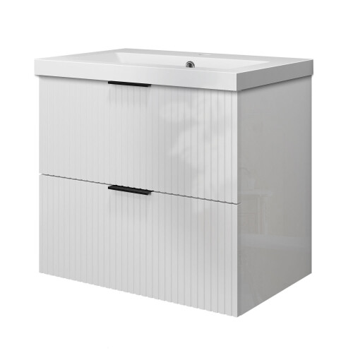 Vanity Unit Basin Sink Resin Gloss White Wall Hung 600mm 1