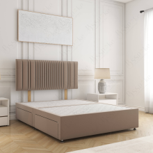 (Mink, 4ft6" Double (No Mattress))) Florence Plush Velvet Divan Double Bed with 2 Storage Drawers 24” Headboard Mattress