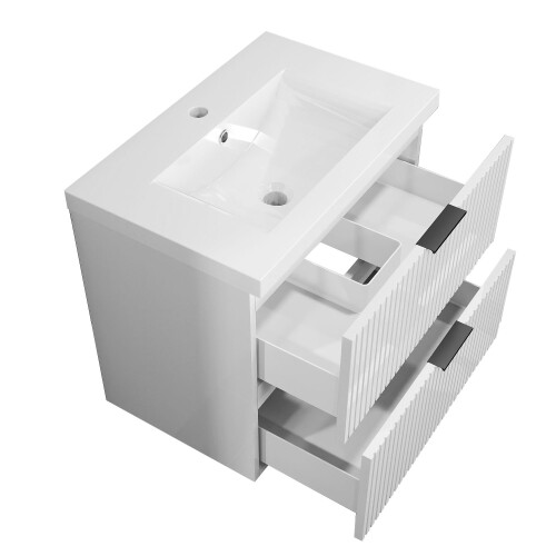 AICA Gloss White 600mm Wall Hung Bathroom Vanity Unit with Ceramice Basin 2