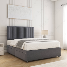 (Steel, 5ft King (with Mattress))) Florence Plush Velvet Divan Double Bed with 2 Storage Drawers 24” Headboard Mattress