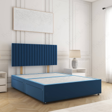 (Blue, 5ft King (No Mattress))) Brooke Divan Bed with 2 Storage Drawers Plush Velvet 24” Headboard & Mattress