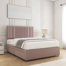(Pink, 6ft Super King (with Mattress))) Florence Plush Velvet Divan Double Bed with 2 Storage Drawers 24” Headboard Mattress