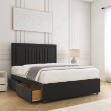 (Black, 3ft Single (No Mattress))) Canes Divan Bed Plush Velvet 24” Headboard 2 Storage Drawers Mattress