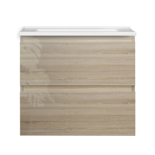 Vanity Unit with Basin Ceramic Gloss Oak Wall Hung 600mm 2