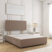 (Mink, 4ft6" Double (No Mattress))) Brooke Divan Bed with 2 Storage Drawers Plush Velvet 24” Headboard & Mattress