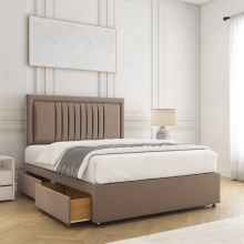 (Mink, 4ft6" Double (No Mattress))) Canes Divan Bed Plush Velvet 24” Headboard 2 Storage Drawers Mattress