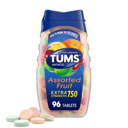 Tums TUMS Antacid Chewable Tablets, Extra Strength for Heartburn Relief, Assorted Fruit, 96 count