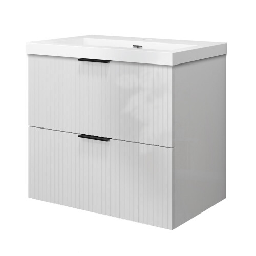 Vanity Unit with Sink Resin Gloss White Wall Hung 600mm 1